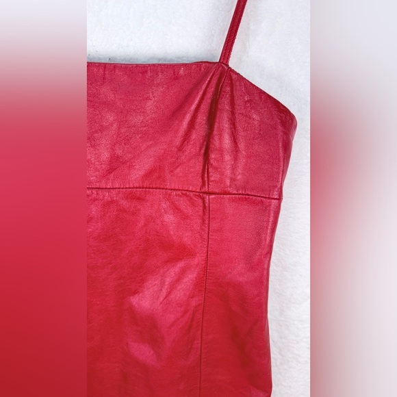 Ralph Lauren Red Leather Mini Dress Size 8 100% Leather Y2K Party Dress - Picture 7 of 15